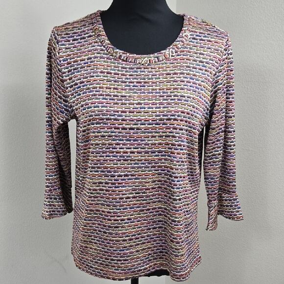 Alfred Dunner Petite Small Multicolor Textured 3/4 Sleeve Top (Fits M) - Picture 1 of 7